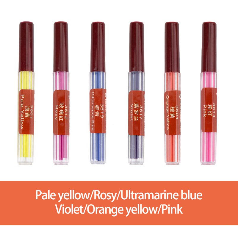 Mine de crayon mécanique/automatique remplaçable, recharges/noyau de 2.0mm, 36 couleurs, pour dessin: 4-6colors