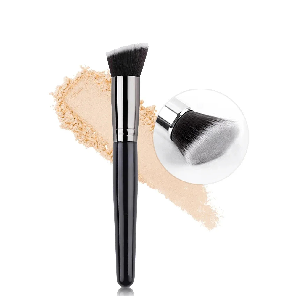 Brocha de maquillaje para base negra, brocha de maquillaje para base en crema, brocha grande para base, herramienta de maquillaje facial de pelo sintético: Gris