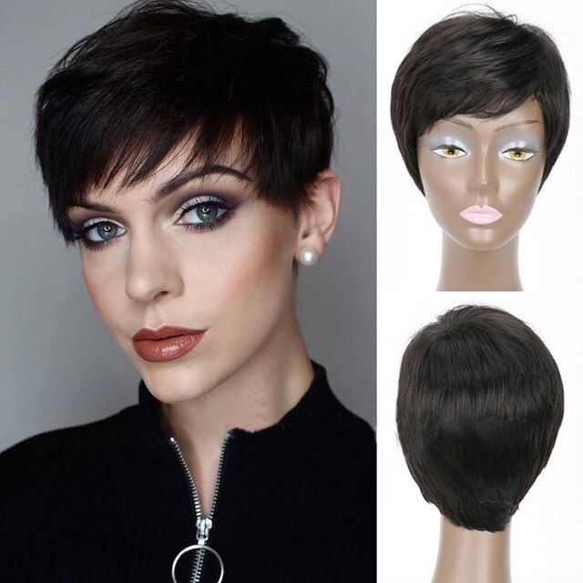 Miss paryk sort blandet blond lige paryk kort pixie haircut stil parykker til hvide kvinder syntetisk hår høj temperatur fiber: 4/27hl