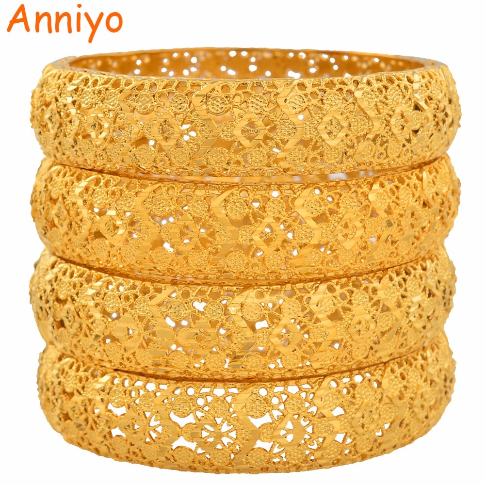 Anniyo 4 Stuks/partij Goud Kleur Dubai Armbanden Voor Vrouwen Ethiopische Armbanden Midden-oosten Bruiloft Sieraden Afrikaanse #139006