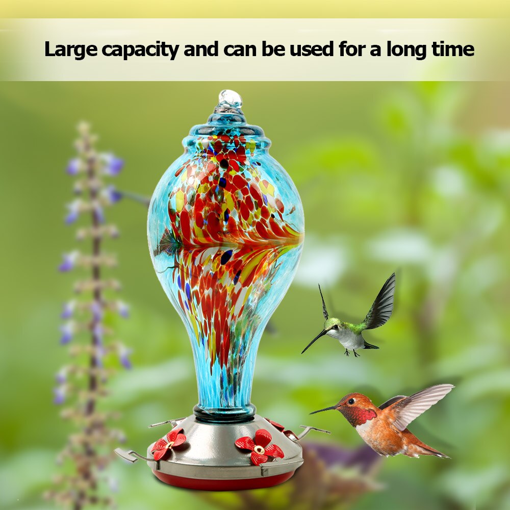 Alimentador de agua de pájaro colibrí de Metal de vidrio, botella colgante, bebedor y alimentador de colibrí, gancho de jardín al aire libre, suministros de alimentación de aves