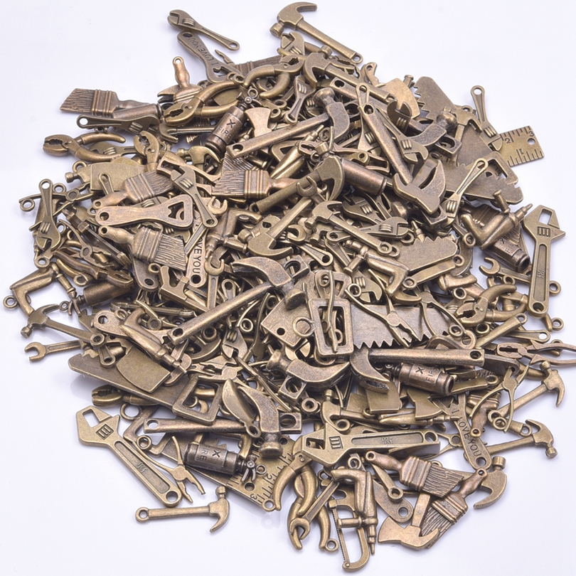 10/20/30 unids/lote herramientas de bronce colgantes de joyería DIY te amo abridor de botellas cepillo encantos a granel suministros de joyería de Metal
