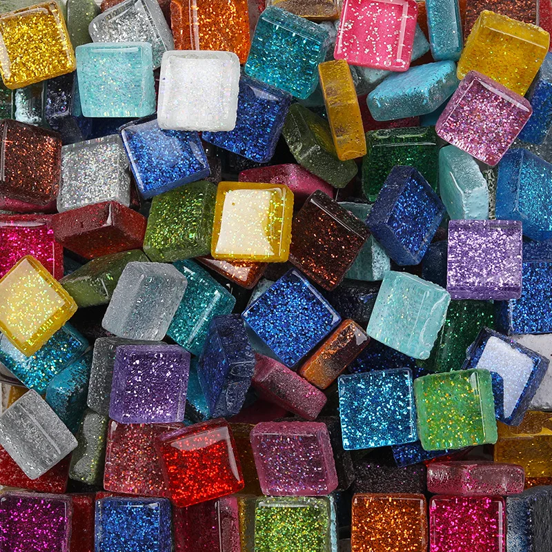 50Stck Diy mischen Farbe funkeln Glas Mosaik Steine Mosaik Fliesen Glas Kiesel Handwerk Material Puzzle Für Diy Mosaik, Der 10*10mm: gemischt Farbe