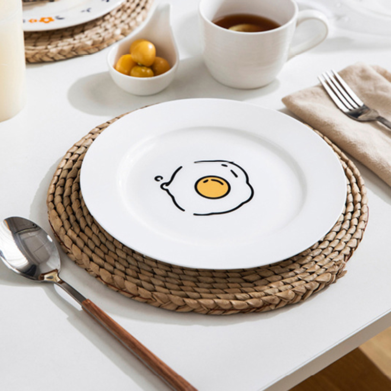 Simple Hand Drawn Cartoon Dinner Plate Ceramic Dinner Plate Household Plate Poached Egg Meal Plate Bone Ceramic Plate