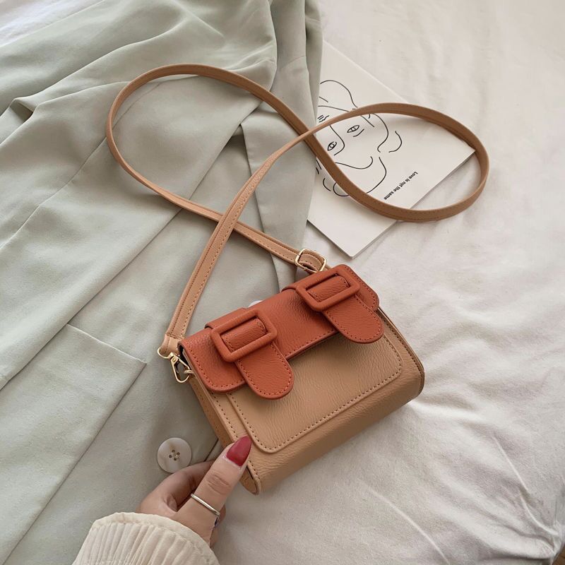 Contrast Color Mini PU Leather Crossbody Bags For Women Summer Shoulder Handbags Female Cross Body Bag bolsos: Orange