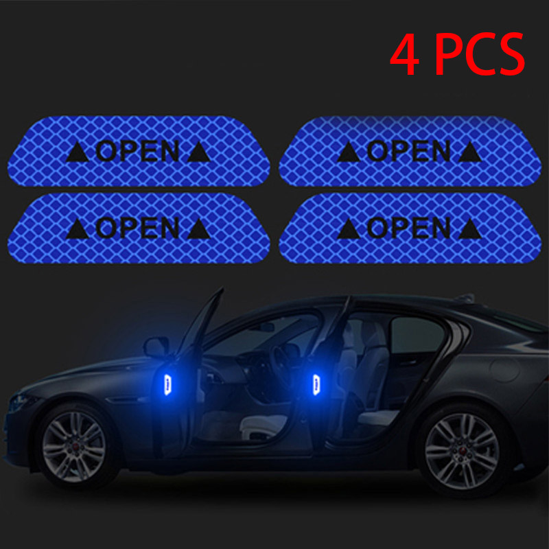 Cinta reflectante abierta para coche, pegatinas reflectoras con de advertencia, tiras reflectantes, estilismo para coche, 4 colores, de seguridad, palo para coche: blue  OPEN