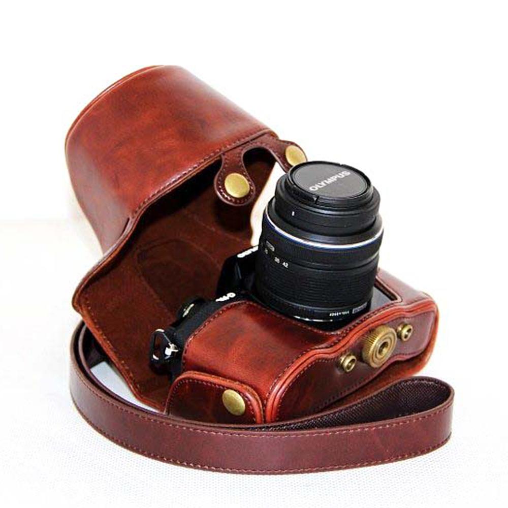 Étui en cuir Pu demi-coque de protection pour Olympus OMD EM10 III E-M10 Mark III EM10 MK3 avec objectif 14-42 II mm