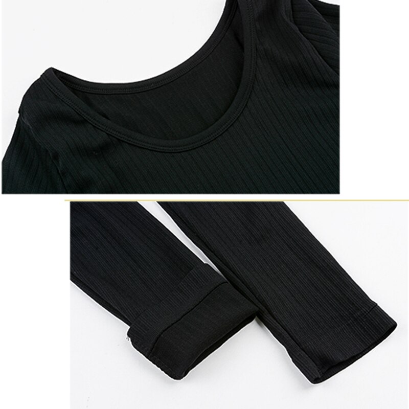 Women Thermal Underwear Sets High Elastic Female Long Johns Simple Couples Basic Thin Winter Skinny Undershirts Lounge Wear Chic