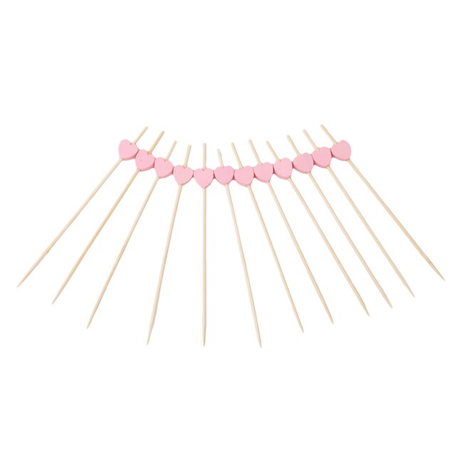 100pcs/pack Disposable Bamboo Food Picks Fruit Fork Sticks Buffet Cupcake Toppers Cocktail Forks Wedding Festival Decoration: Pink Heart