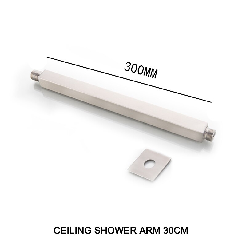Wall Mounted Ceiling Overhead Shower Arm Set Brushed Nickel Head Shower Holder Square Round Bathroom Set: SA0005BN-86