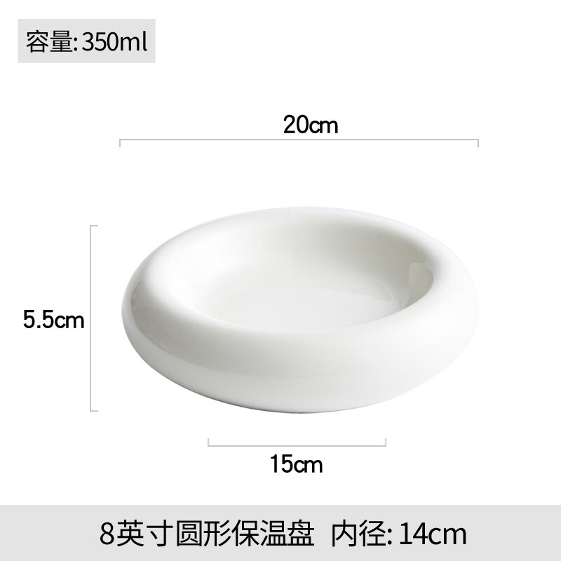 Plato blanco de Hotel, vajilla nórdica, placa de cerámica doméstica, placa de aislamiento, placa gruesa occidental, platos de cena para sala de estar: 8inches