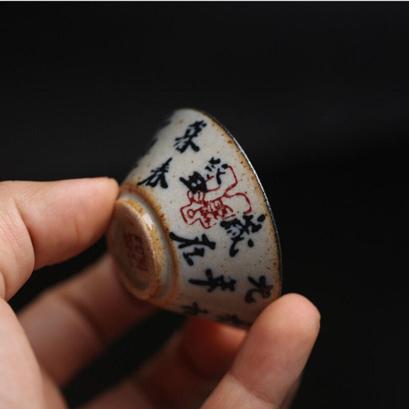 6 Stks/partij Chinese Oude Kalligrafie Aardewerk Bekers Kung Fu Thee Cup Hoed Wijn Cup Set Theewaar Thee Kom Ceremonie Antieke theekopje