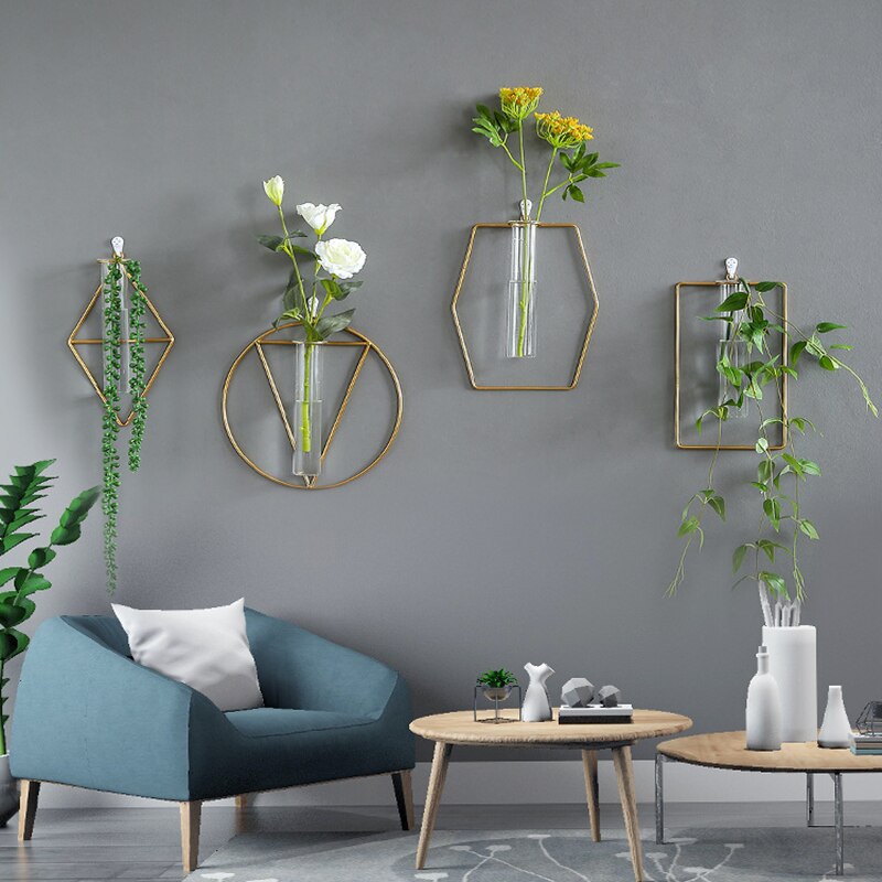 Muur Opknoping Glazen Reageerbuis Vaas Helder Hydrocultuur Pot Container Bloem Fles Shop Home Decoratie Ornament Gratis Punch