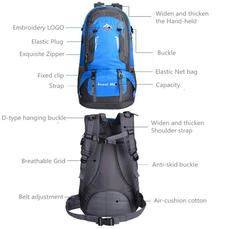 60L Outdoor Travel Hiking Camping Backpack Waterproof Rucksack Trekking Bag Pack