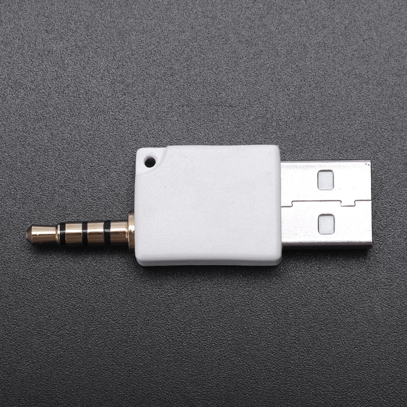 Vit usb 2.0 hane  to 3.5mm hane datasync laddare adapterkontakt för ipod shuffle 2nd 3rd