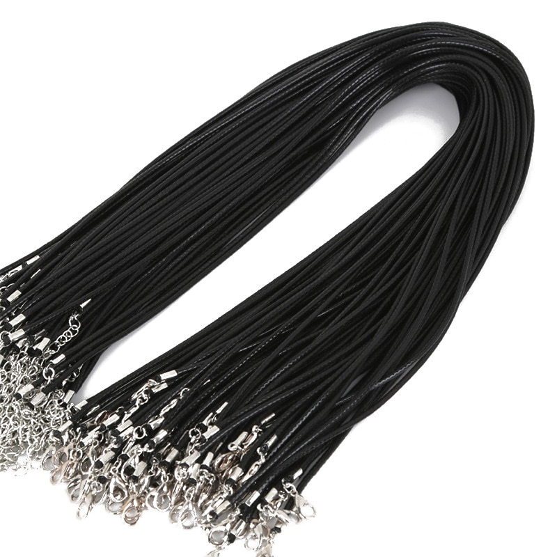 50 sztuk kolorowy skórzany sznur wosk liny łańcuch wosk naszyjnik ze sznurka wisiorek dla DIY Handmade karabińczyk sznurek biżuteria łańcuchy: Black
