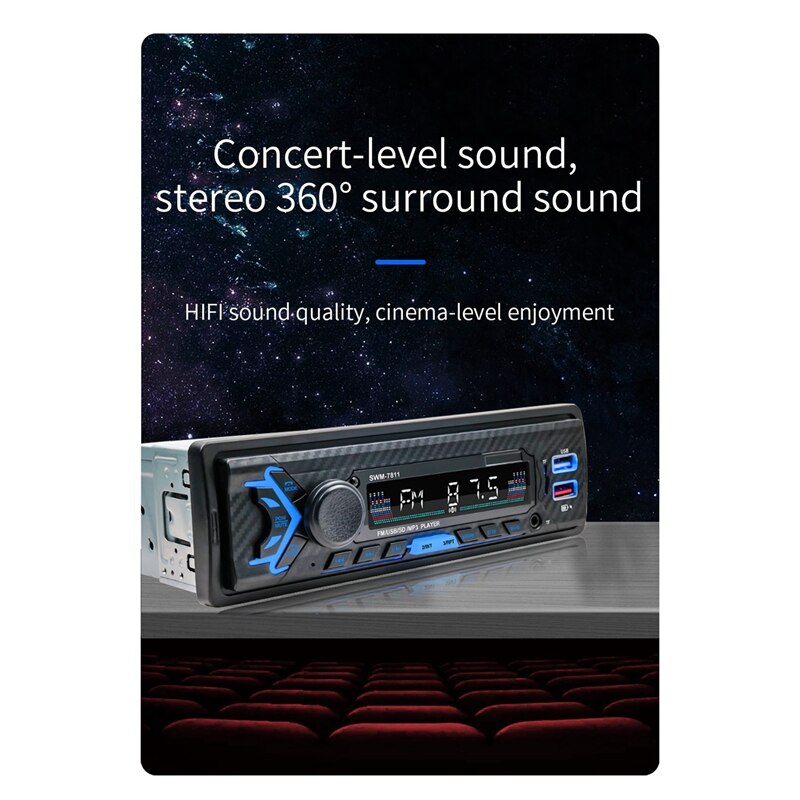 1Din Auto Mp3 Player Power-Off Geheugen Stem Assistent U Disk Card Fm Radio Bluetooth Verbinding Speler