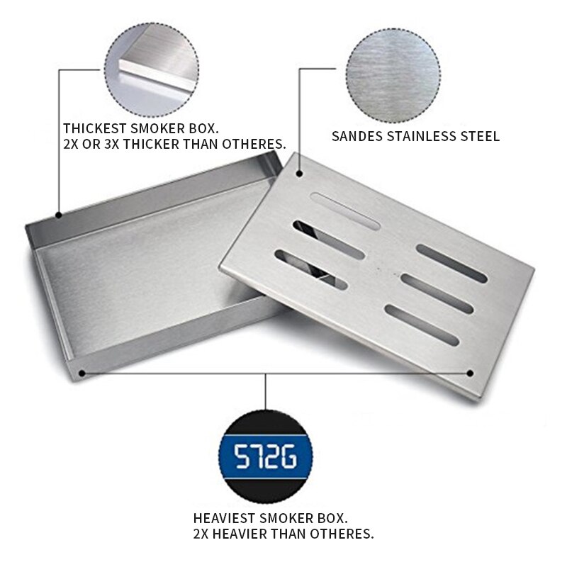 Stainless Steel Barbecue Meat Smoker Box For BBQ Grill Wood Chips Grill Accessories Barbecue Meat Smoking With Hollowed Lid #15