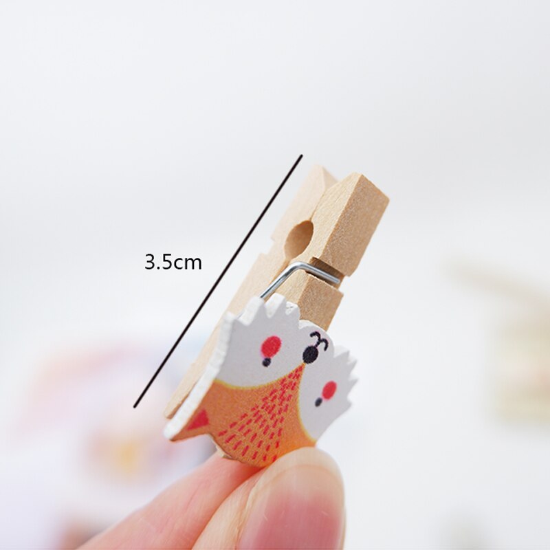 10 stuks/pak kawaii leeuw vos houten clip cartoon foto clips diy wasknijper knutsel decoratie clip met henneptouw