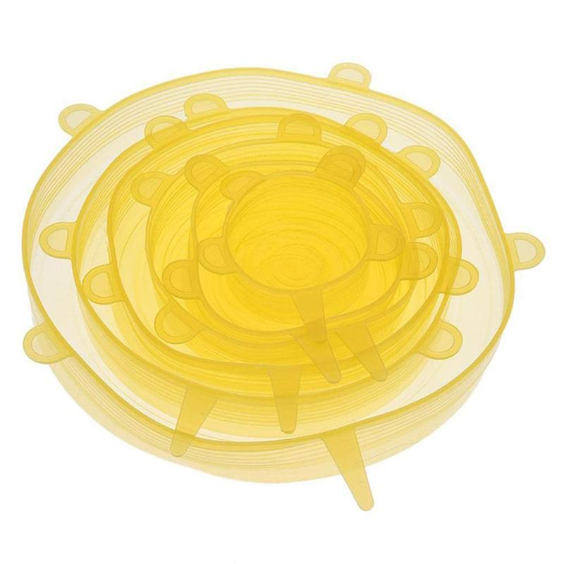 6 Pçs/set Alimentos Silicone Tampa Tampa de Silicone Reutilizável Trecho Universal Acessórios de Cozinha Para As Tampas de Panelas Tigela armazenamento de Co Y9P3: yellow
