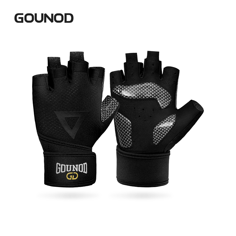 GOUNOD Weightlifting Gloves Wristband Support Breathable Anti-Slip Sports Gym Gloves Bodybuilding Powerlifting Fitness Training: light yellow / M