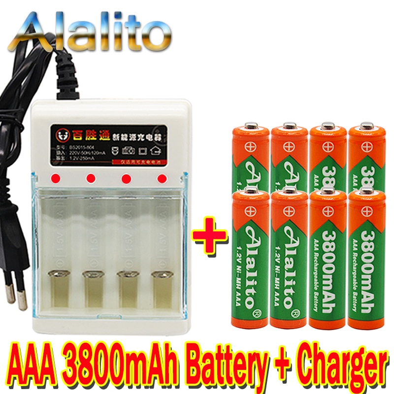 Figh 1.2v 3800 mah ni mh aaa förladdat ni-mh uppladdningsbart aa batteri för leksaker kamera mikrofon batterier + laddare