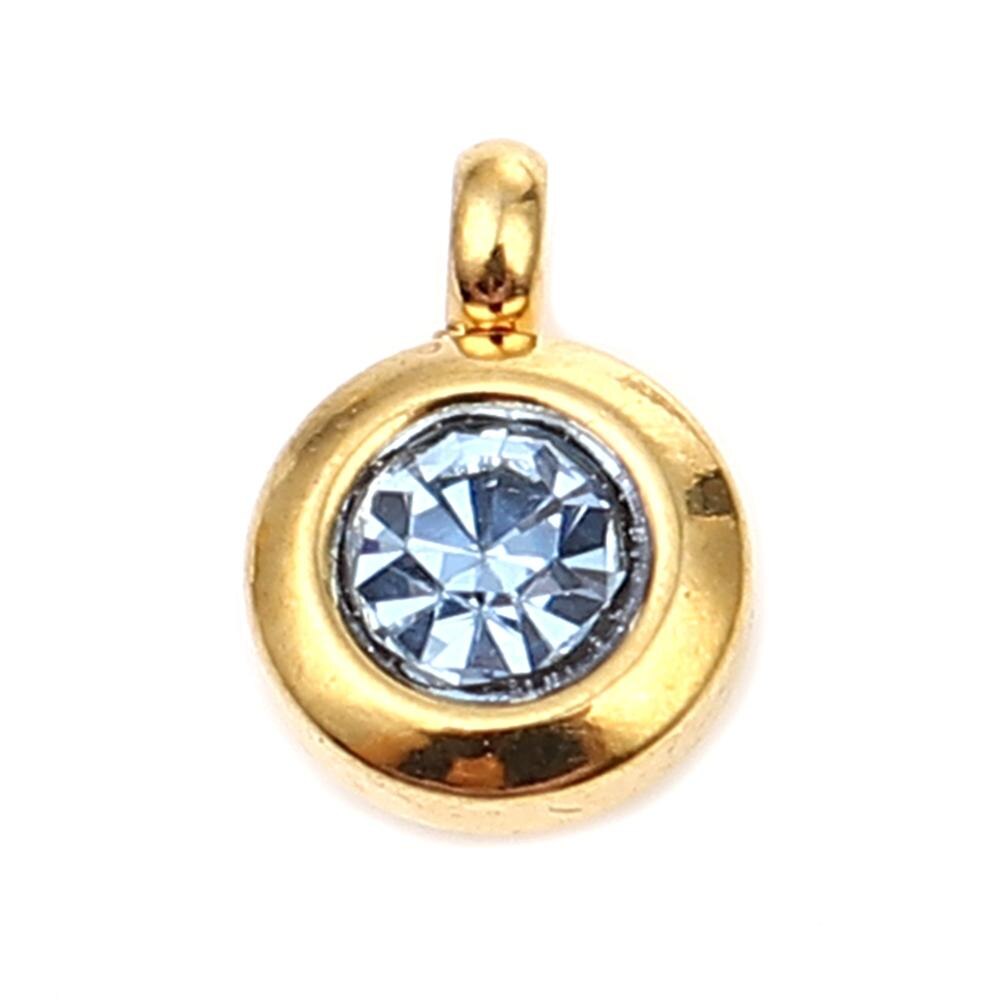DoreenBeads Edelstahl Gold Farbe Charms Runde Multicolor Glas Anhänger DIY Machen Ohrringe Schmuck 9mm x 7mm, 2PCs: Light Blue