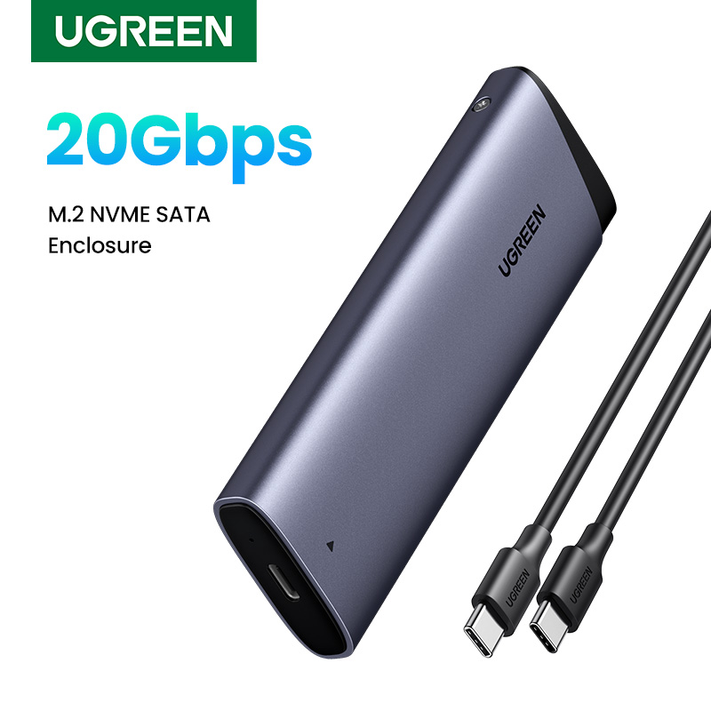 UGREEN 20Gbp M2 SSD Case NVME SATA Dual Protocol M.2 to USB Type C SSD Adapter for NVME PCIE NGFF SATA SSD Disk Box