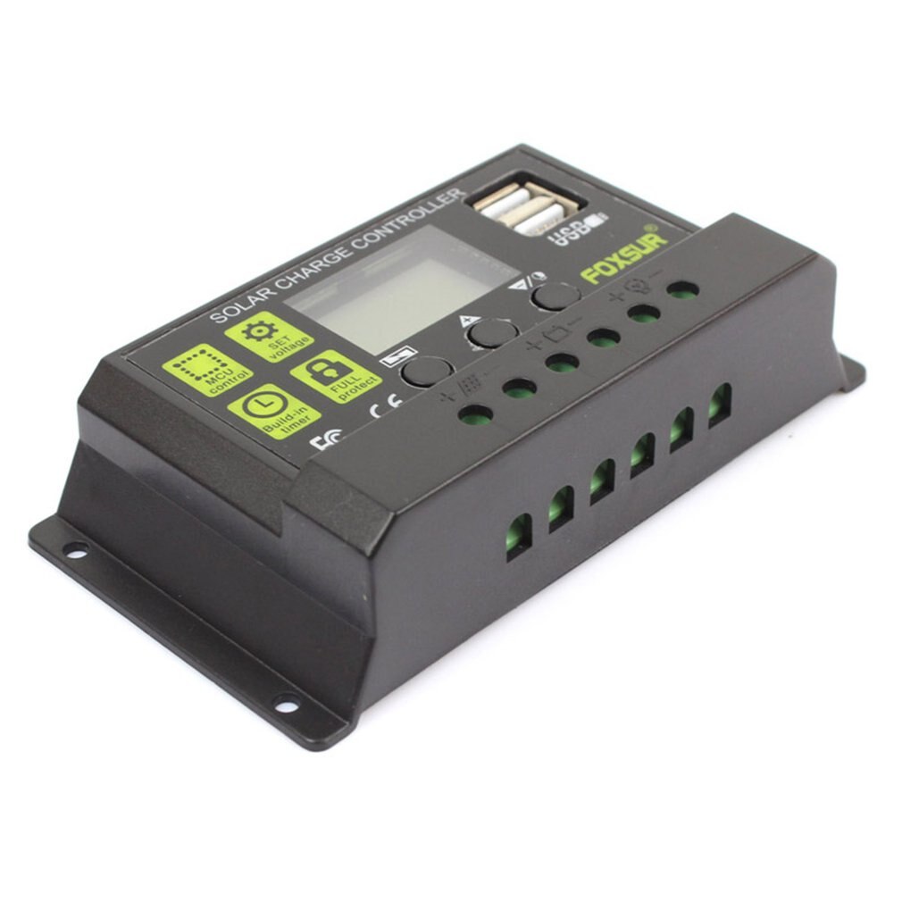 FOXSUR 20A Auto Solar Charge Controller PWM Controllers LCD Dual USB 5V Output Solar Panel PV Regulator