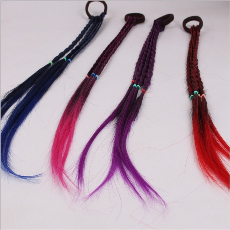 Women Girls Colored Strands for hair Headband Braided Hairband Kid Elastic Hair Rubber Band Hair Clip Wig Pigtail Accessories