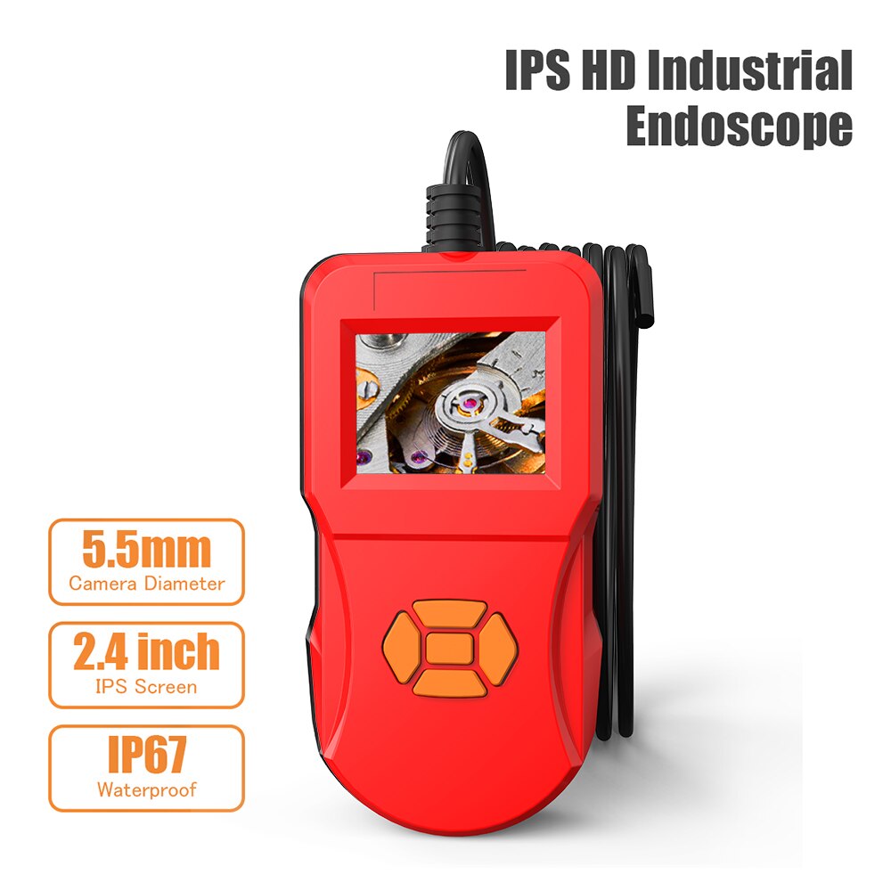 Industrial Endoscope Inspection Camera with 5.5mm Micro Snake Camera Hi-Vision 720P IPS Screen IP67 Waterproof 6 Adjustable LED