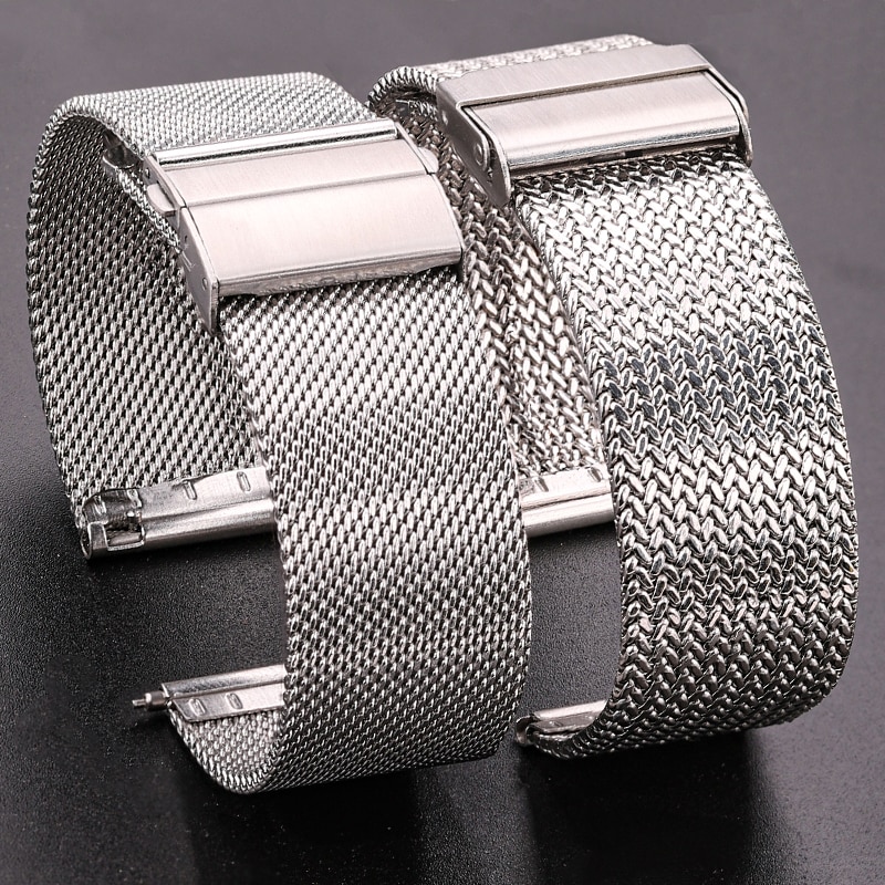 316l rustfrit stål milanese loop ur armbånd kvinder mænd udskiftning rem urrem 16mm 18mm 20mm 22mm sølv sort