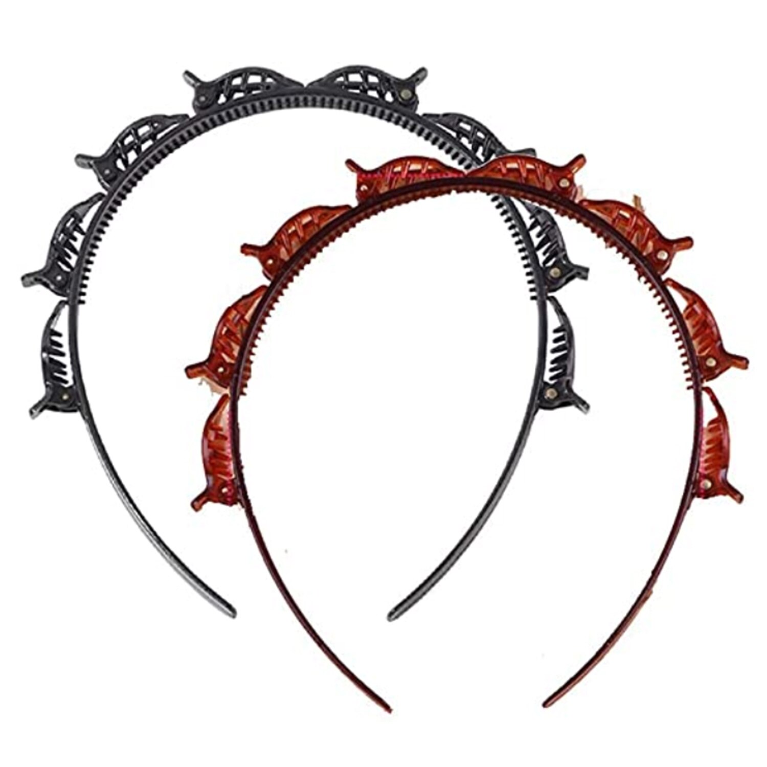 2Stck Doppel Pony Frisur Haarnadel Twist Zopf Haarband Stirnband Haar Band Band + 2Stck Haarspangen für Frauen Mädchen Schwarz: B Stil
