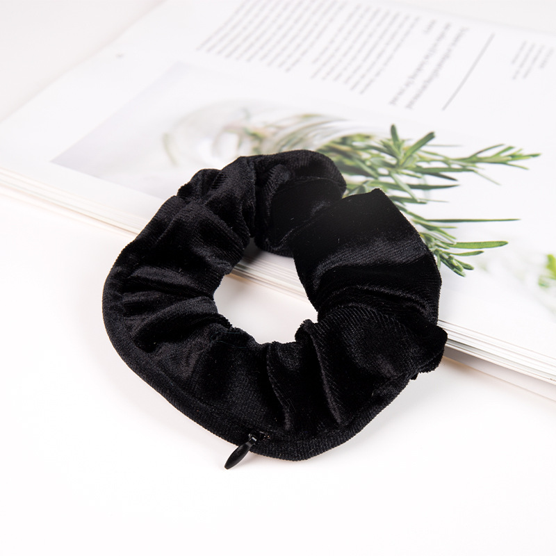 Visier geheimes Haar mit Reiß verschluss Tasche Krawatte Haar Scrunchie Reise Umleitung Stash Safe Container: Black