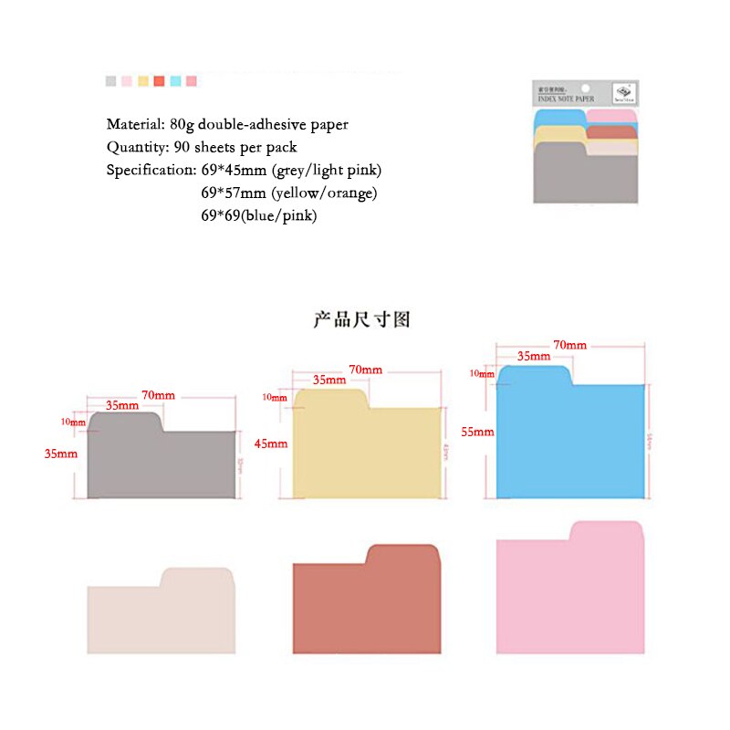 90 Pagina 'S Leuke 6-Kleur Index Memo Pad Sticky Notes Briefpapier Sticker Geplaatst Het Planner Stickers Blocnotes Kantoor School levert
