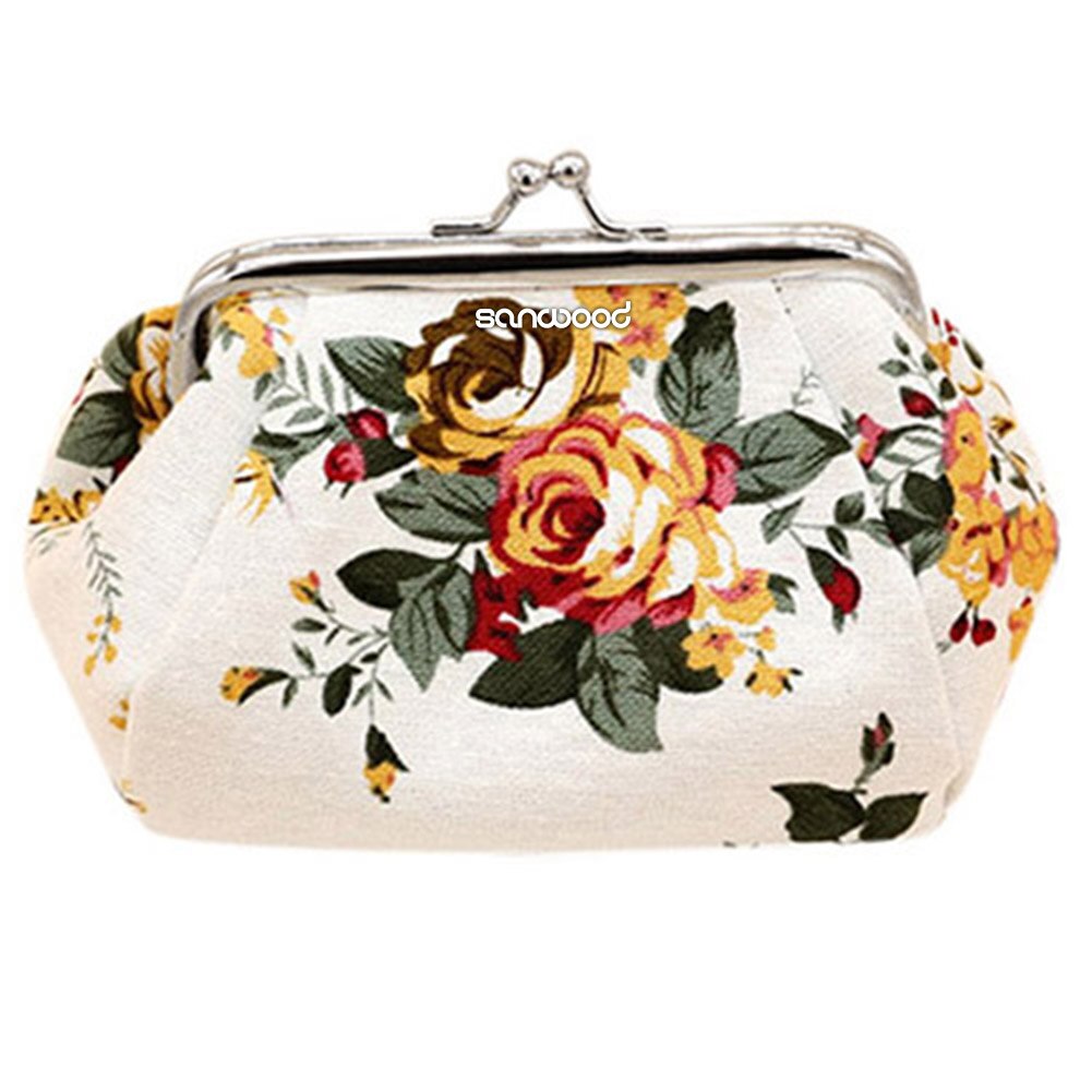 2022 Aankomst Vrouwen Bloem Gedrukt Canvas Portemonnee Kaarthouder Portemonnee Clutch Handtas Tas Voor Schoonheid En Gezondheid: WHITE
