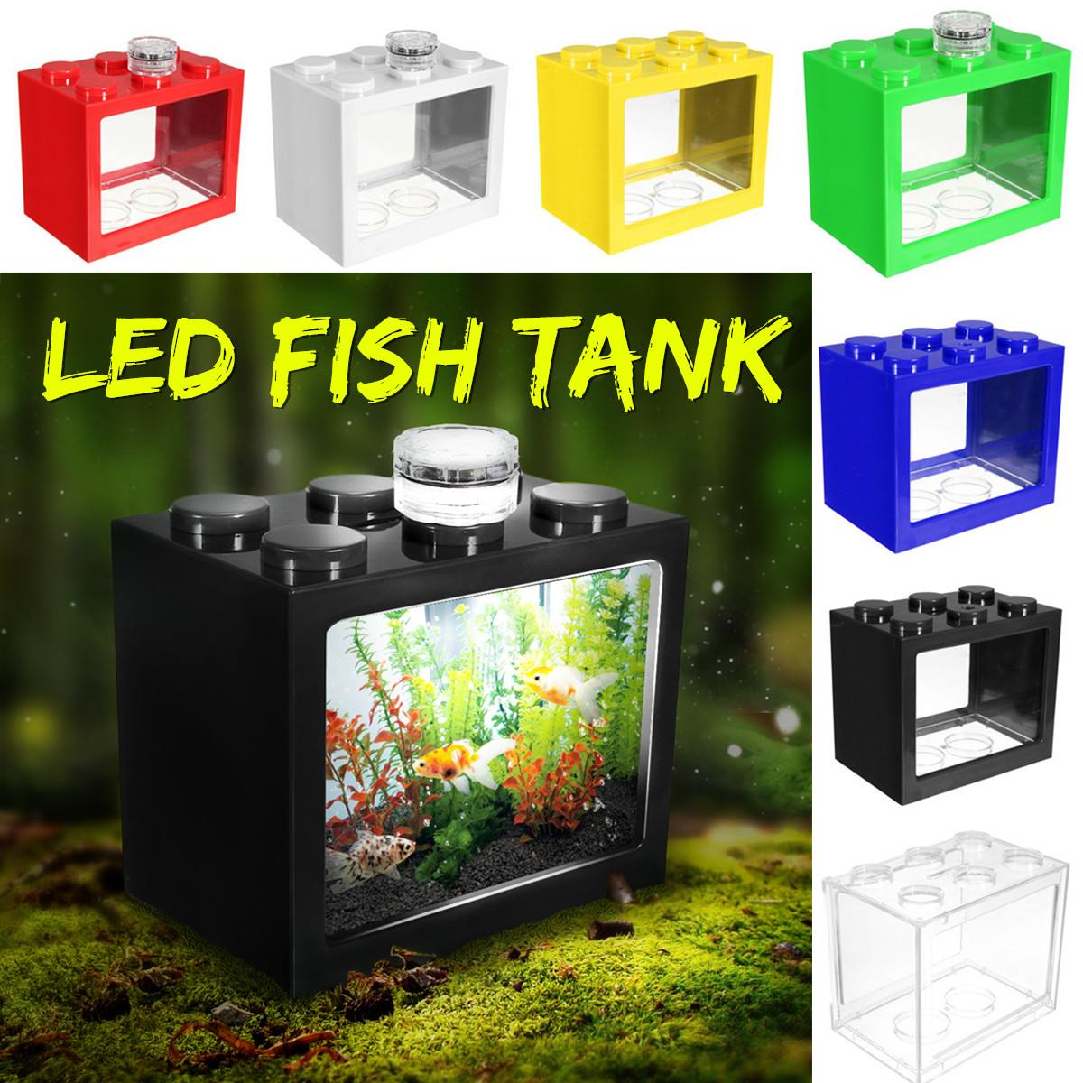 Mini acuario con luz LED para lámpara, tanque de peces Betta, cilindro de combate de peces USB, de escritorio, tazón de peces acuapónicos marinos, Fliter de agua