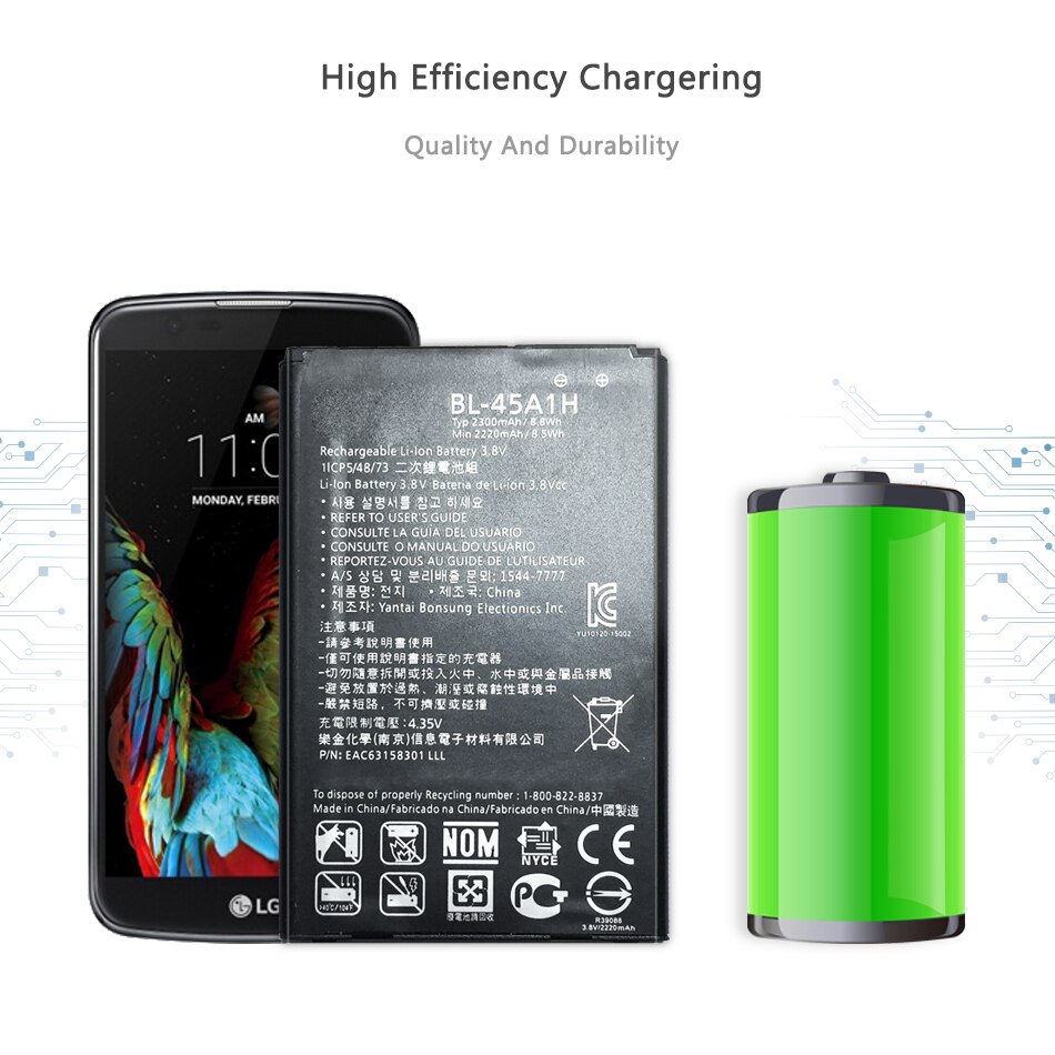 2300mAh BL-45A1H Replacement Battery For LG K10 LTE K425 K428 MS428 K430DSF K430DSY F670L F670K F670S F670 Q10 K420N K10
