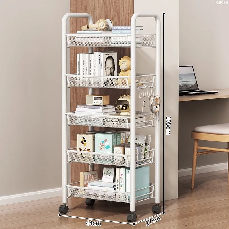 Hjemmevogn oppbevaringsstativ stue jernorganisator hylle flerlags baderomsoppbevaring multifunksjonell tralle med hjul: Blå