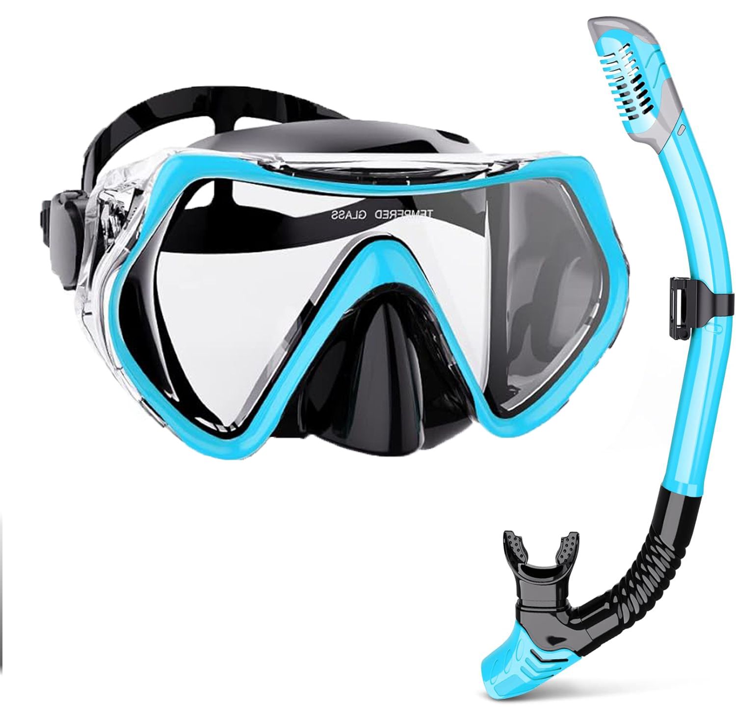 Máscara de buceo , traje de snorkel, falda de silicona para adultos, gafas antiniebla, equipo de natación: Azul cielo