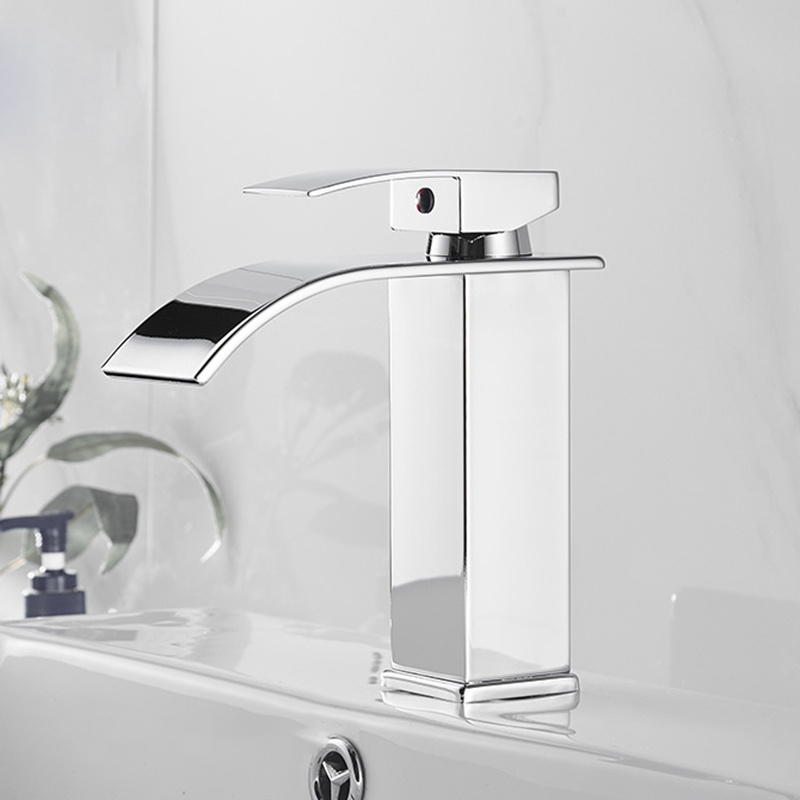Watervalkraan Badkamer Wasruimte Wastafelkraan Warm en koud water voor het wassen van gezicht en handen Aanrecht wastafelkraan: Rood