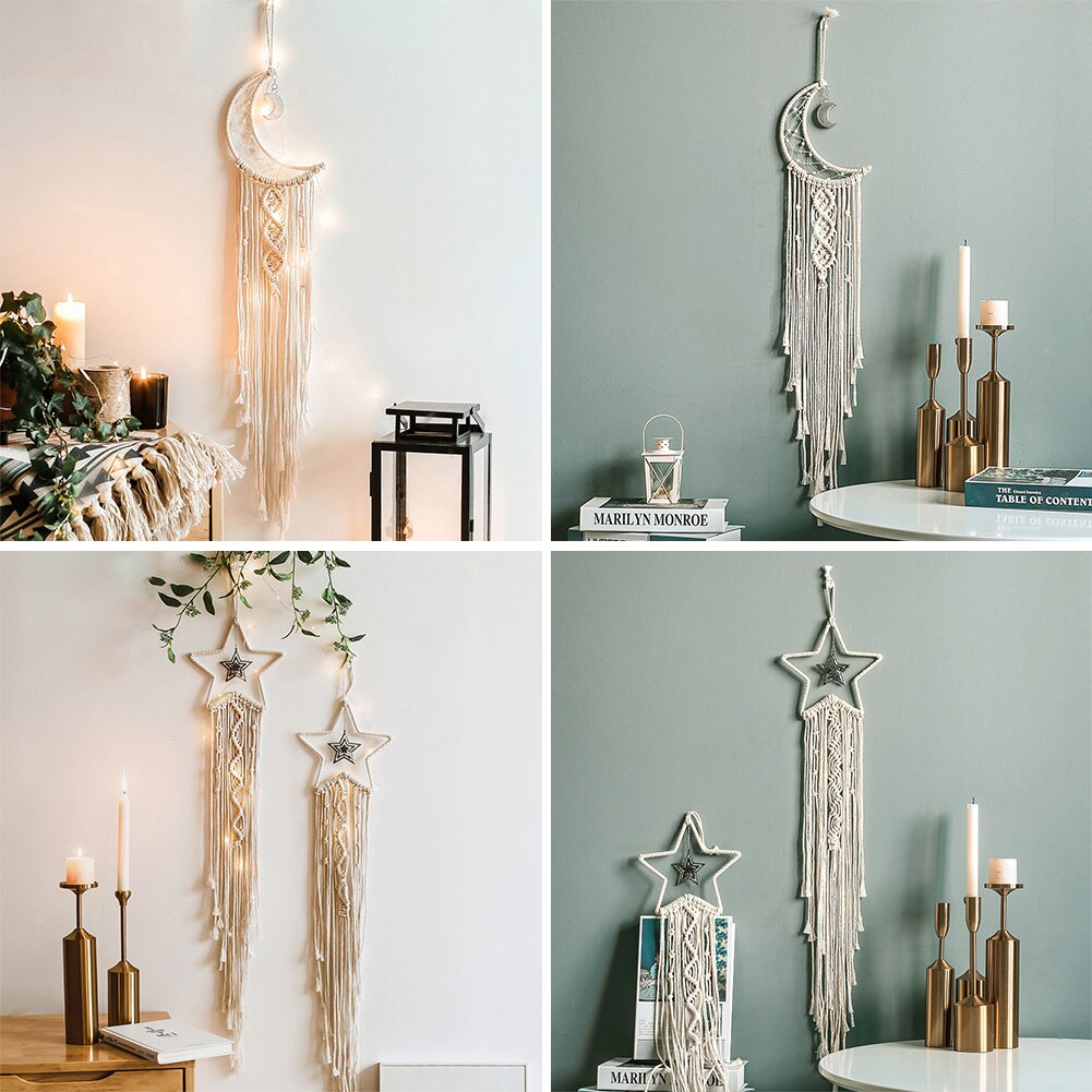 nordycki księżyc gwiazda makrama łapacz snów Boho wystrój pokoju dekoracja pokoju makrama ściany wiszące pokój dziecięcy przedszkole prezenty