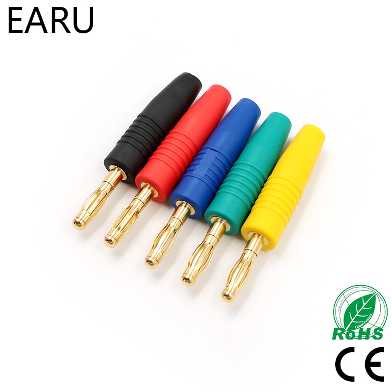 4pcs 4mm Plugs Gold Plated Musical Speaker Cable Wire Pin Banana Plug Connectors Socket Red Black Blue Green Yellow