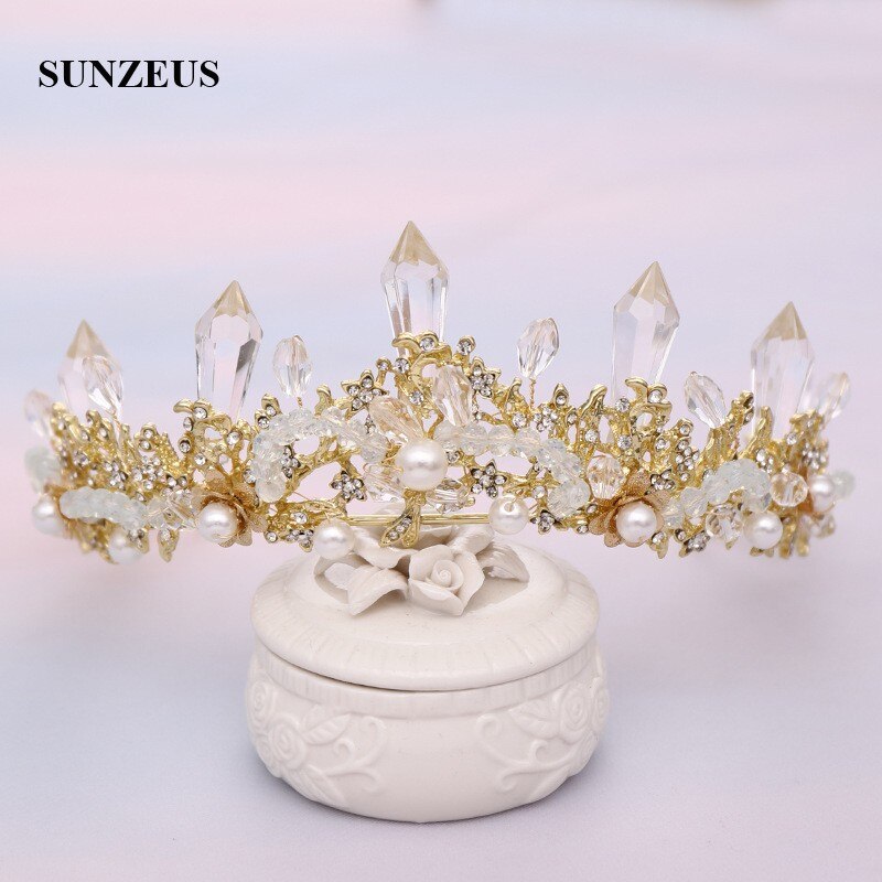 Brude pannebånd gull/sølv krystaller bryllupskroner og tiaraer rhinestones perler brudehår tiara  sq443