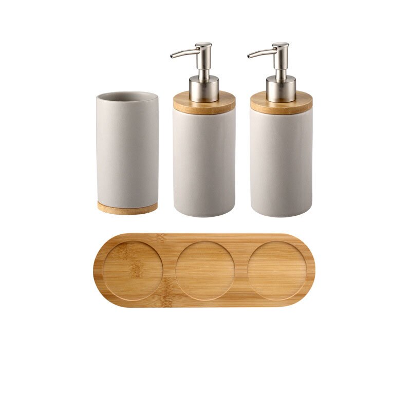 Ceramic Bamboo Bathroom Tumblers Mouth Cup Toothpaste Toothbrush Holder Soap Dispenser Kitchen Dishwashing Liquid Container: 15