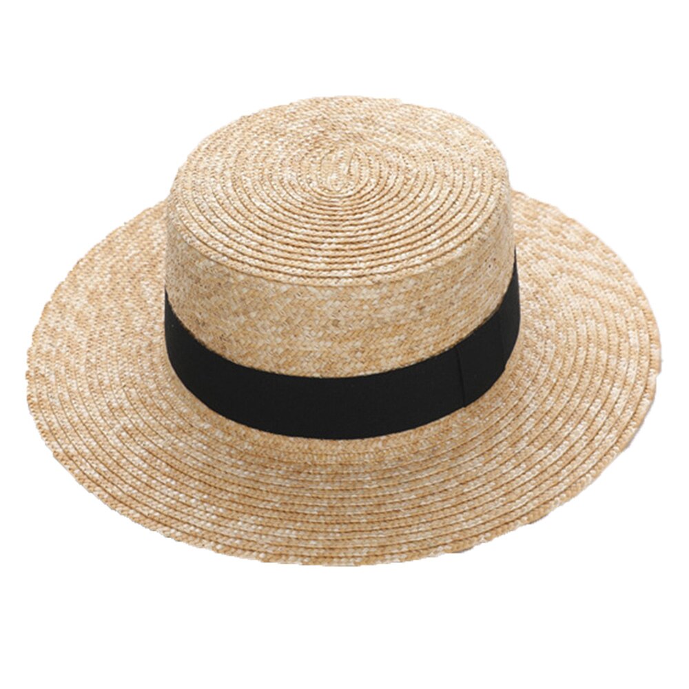 Summer Women Wide Brim Straw Hat Lady Sun Hats Boater Wheat Panama Beach Hats Beach Caps: black