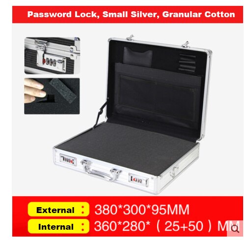 Aluminum alloy tool case portable cipher box Tool safe File box Hardware Equipment Box Multi-function Large size with lock: file bag and foam