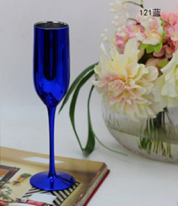 Blå farge plating metall glass beger vin champagne kopp bryllup rom dekor: D