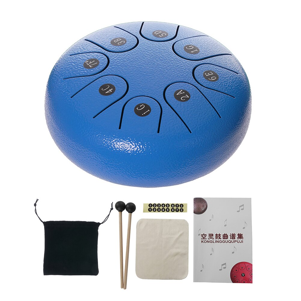 6 pouces En Acier Tongue Drum 8 Tune Notes Main Casserole Réservoir Éthérée Rythme Tambour avec Sac De Transport Pilons Autocollant Instrument de Percussion: Blue
