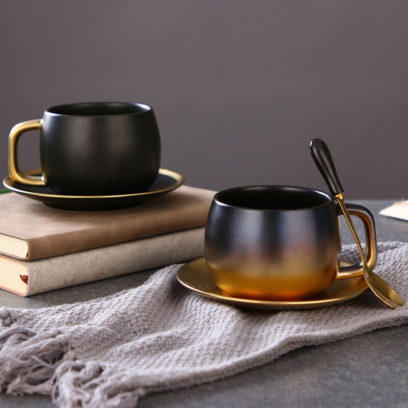 de Taza de Café de Cerámica dibujo oro superficie áspera taza platillo Inglés simple té taza para Latte taza de café